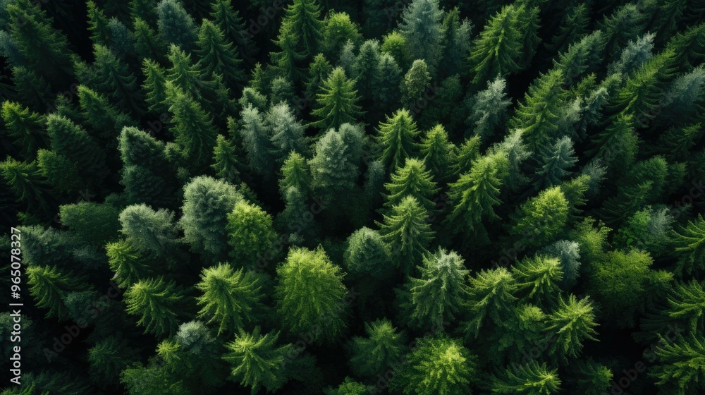 A breathtaking aerial view of a lush forest canopy, showcasing the intricate patterns and vibrant green hues of nature.
