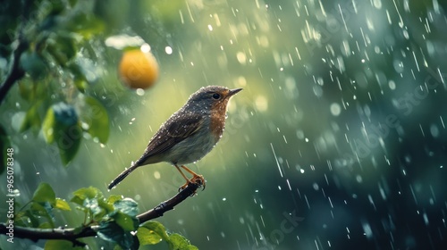 little bird in the rain