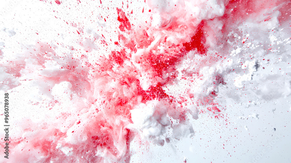 Stylish abstract art backdrop for design. A red and white explosion of powder dust. The red and white colors are bright and attractive, creating a feeling of energy and excitement Stylish abstract art backdrop for design. A red and white explosion of powder dust. The red and white colors are bright and attractive, creating a feeling of energy and excitement