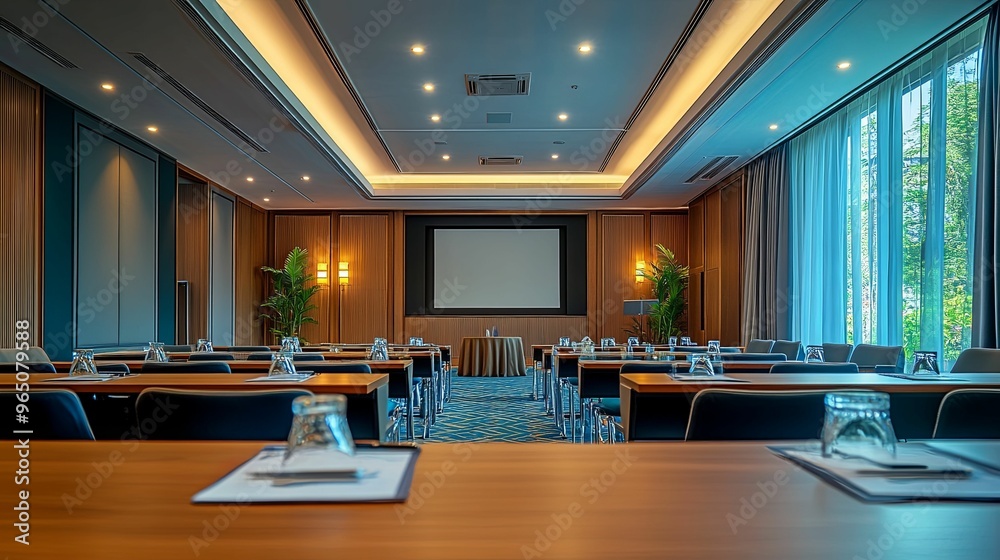Modern Conference Room with Empty Tables and Chairs Modern Conference Room with Empty Tables and Chairs