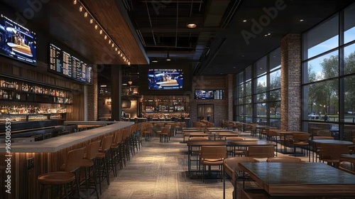 Modern Bar with Brick Walls and a Row of Stools