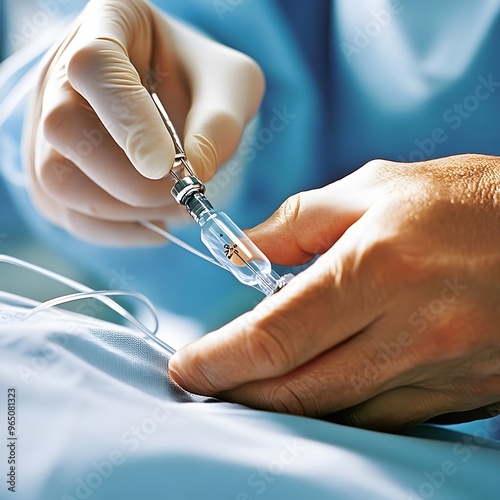 Close-up of a Surgeon's Hands Preparing a Medical Vial.