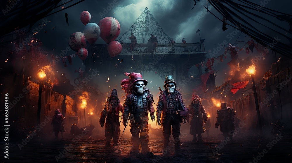 A Group of Grim Reapers Walk Through a Desolate Town A Group of Grim Reapers Walk Through a Desolate Town