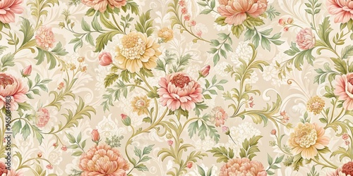 Wallpaper Mural Soft petal pink and ivory hues dance across the wall, intricate details woven into a delicate lace-like pattern, Torontodigital.ca