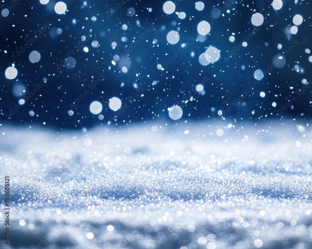Fototapeta premium Magical Snowfall: Abstract Winter Background with Falling Snowflakes and Glittering Frost