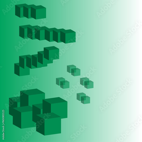 threedimensional cube bg geometry. Grren background vector