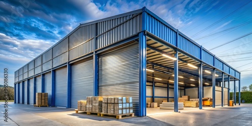 Strong and durable metal corrugated building for storage and construction materials, designed to withstand harsh