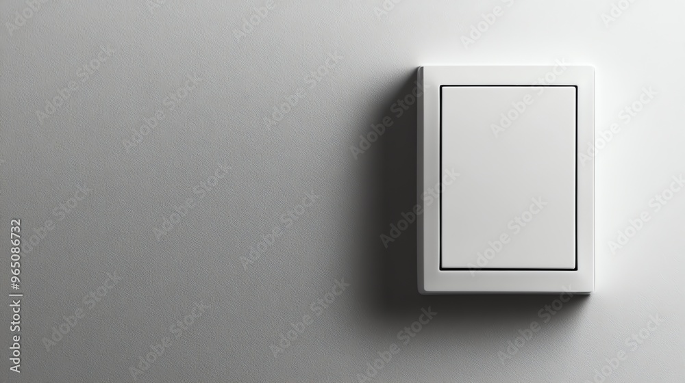 A white light switch on a grey wall. A white light switch on a grey wall.