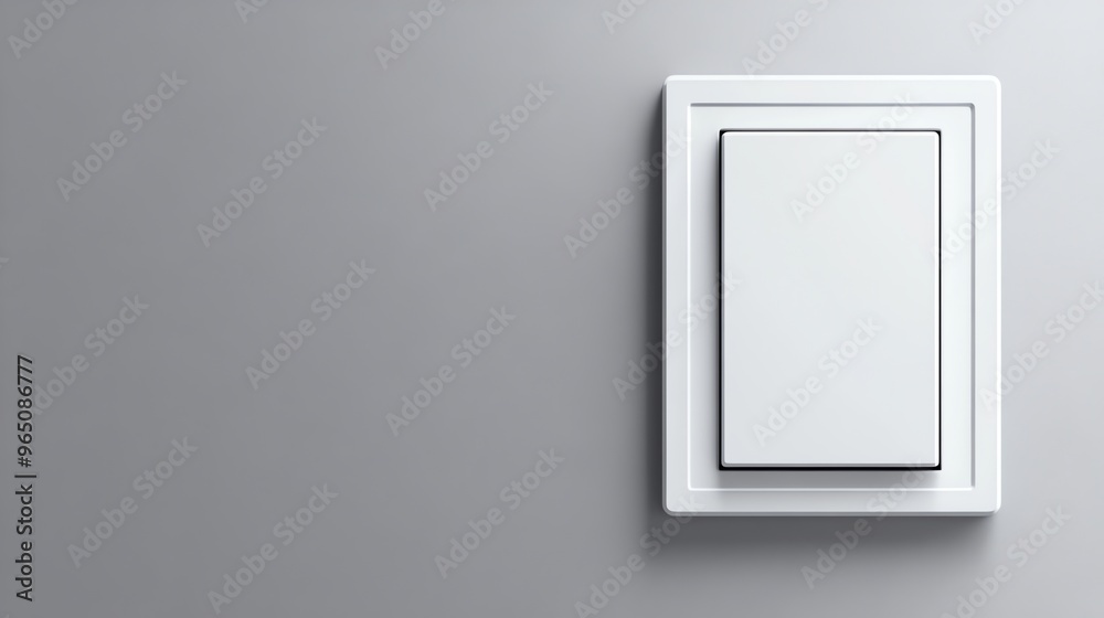 A white light switch on a grey wall. A white light switch on a grey wall.