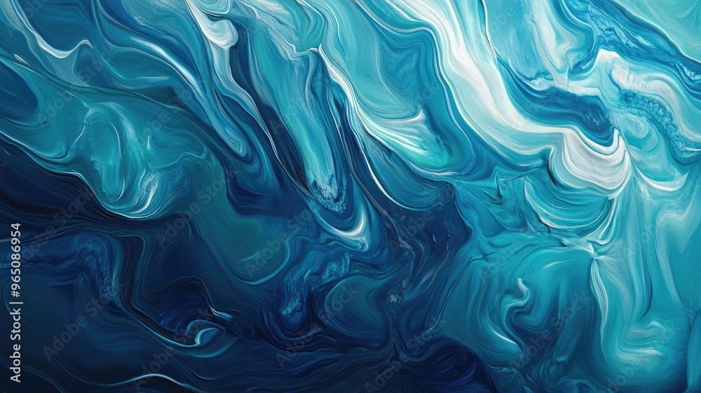 Obraz premium Flowing Waves: A Contemporary Abstract Water Painting with Turquoise Blues
