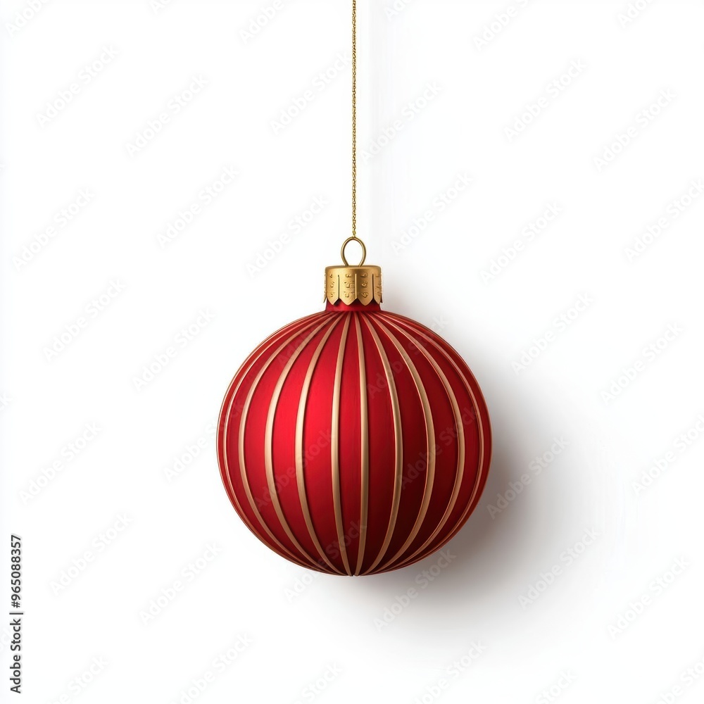Christmas bauble, red and gold ornaments, hanging on a tree, 3D illustration