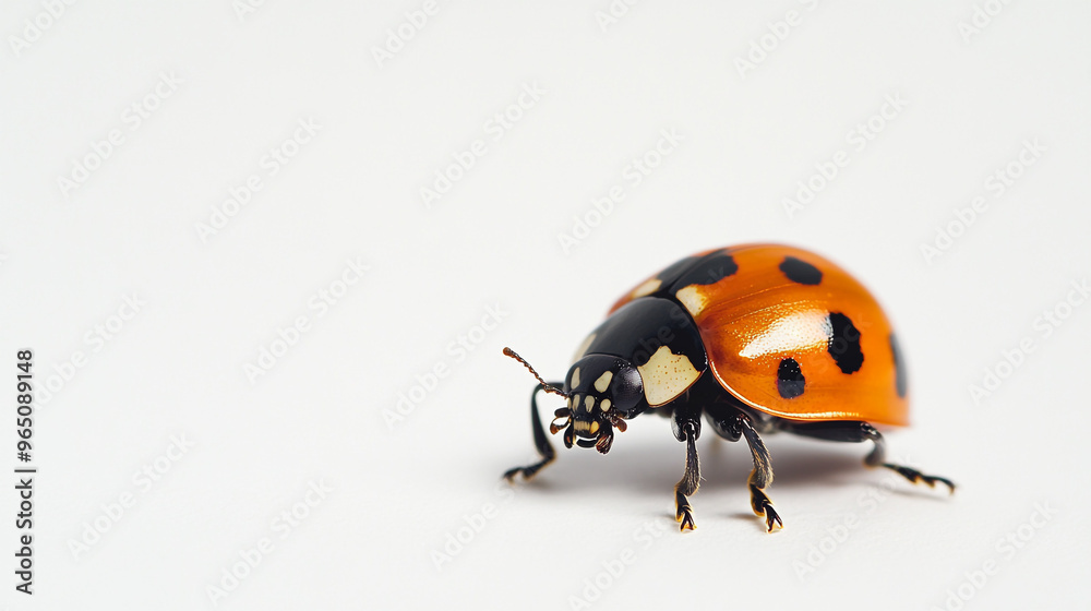 A close-up view of a ladybug crawling on a light surface in a relaxed environment, showcasing its vibrant colors and unique spots A close-up view of a ladybug crawling on a light surface in a relaxed environment, showcasing its vibrant colors and unique spots