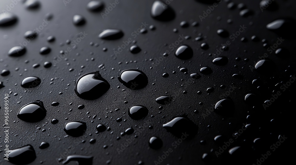 Water drops on a dark, wet surface. Water drops on a dark, wet surface.