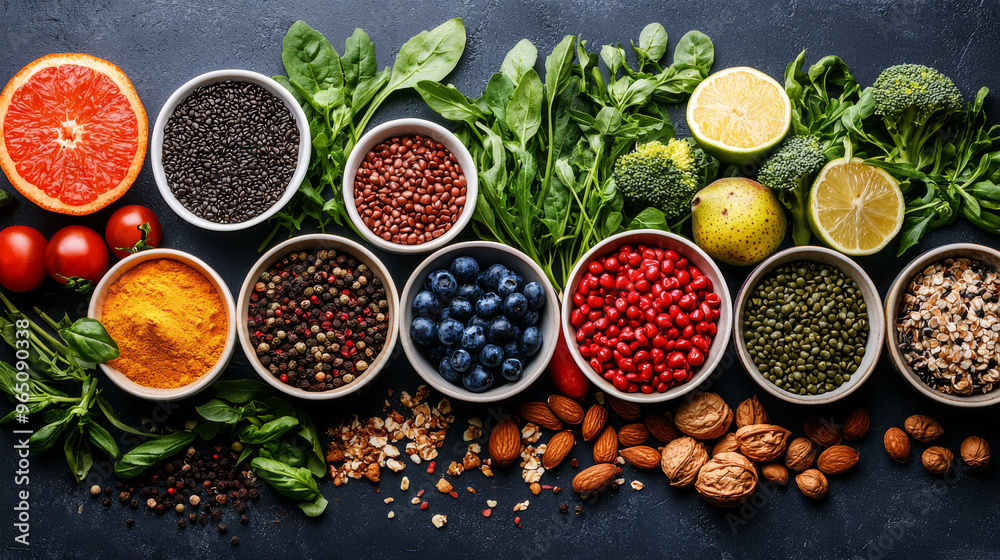 A colorful array of fresh, healthy ingredients. A colorful array of fresh, healthy ingredients.