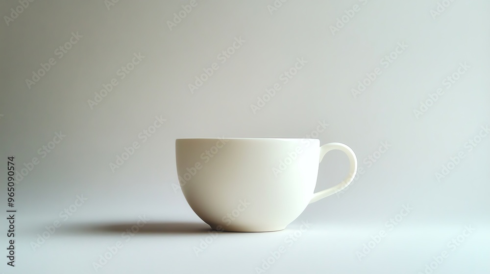 A white coffee cup on a white surface. A white coffee cup on a white surface.