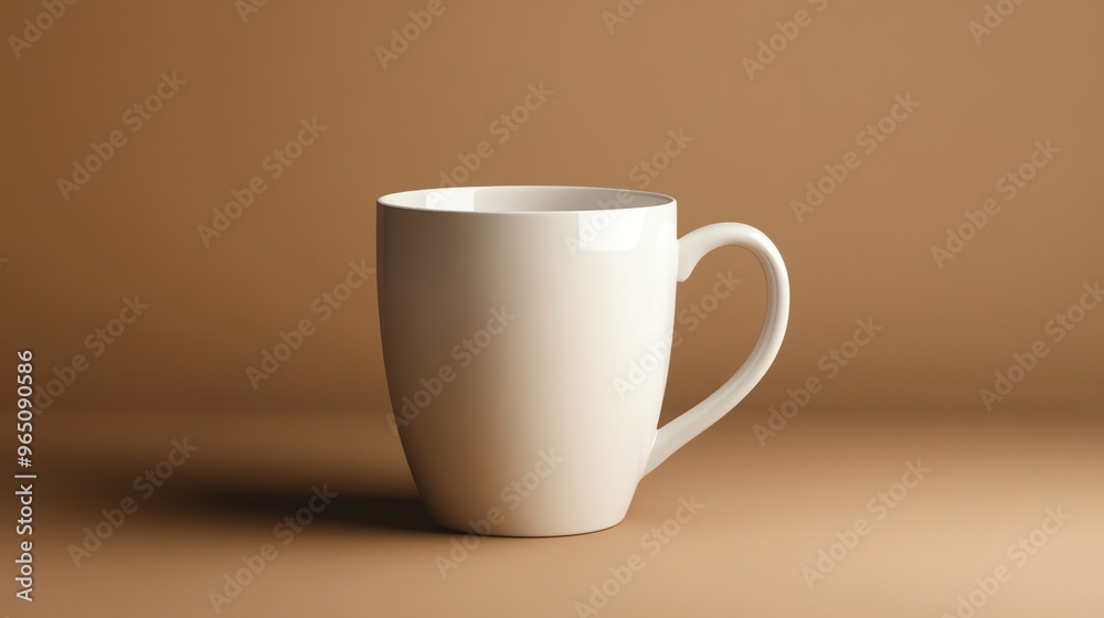 A white coffee mug on a brown surface. A white coffee mug on a brown surface.