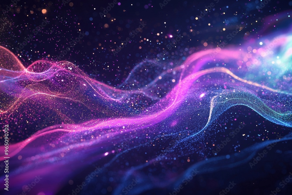 Vibrant digital background with dynamic waves of light  energy  and cosmic particles creating a