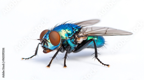 Wallpaper Mural Close-up view of a vibrant blue fly displaying intricate details of its wings and eyes against a clean background Torontodigital.ca
