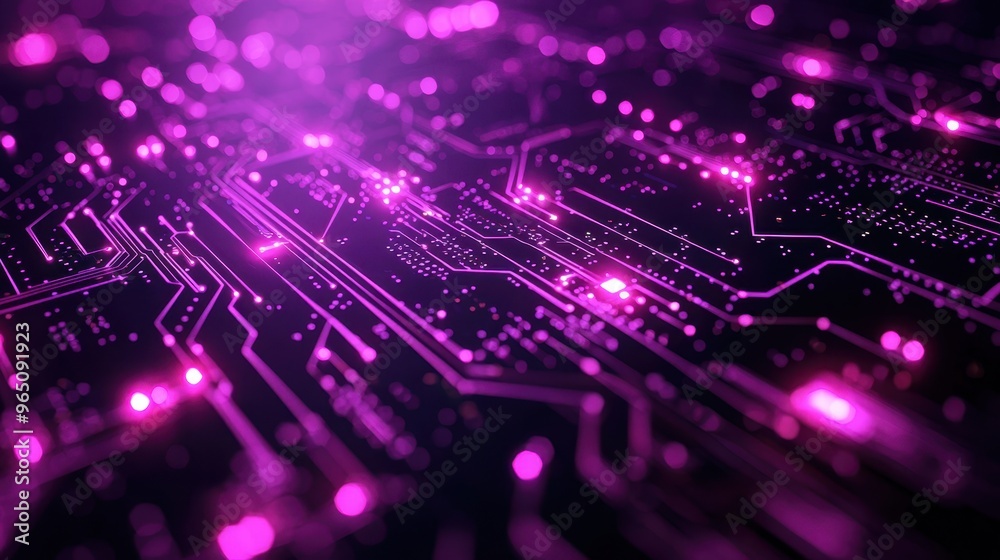 Glowing Neon Circuit Network on Purple Gradient Background Glowing Neon Circuit Network on Purple Gradient Background