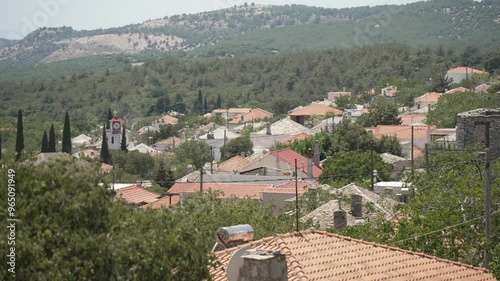 View of houses and rooftops of Theologos from elevated position, Theologos, Thassos, Aegean Sea, Greek Islands, Greece, Europe photo