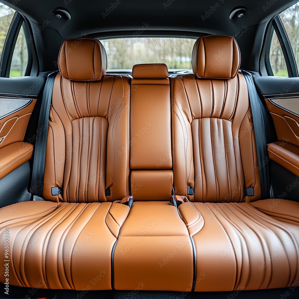 Obraz premium Luxury car rear seats row. Expensive car leather seats. Stylish and Comfortable Rear Seating Area of a Premium Car