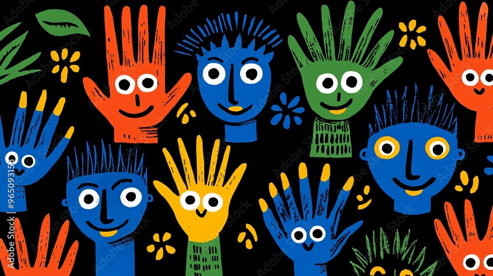 Colorful Characters With Smiling Faces Colorful Characters With Smiling Faces