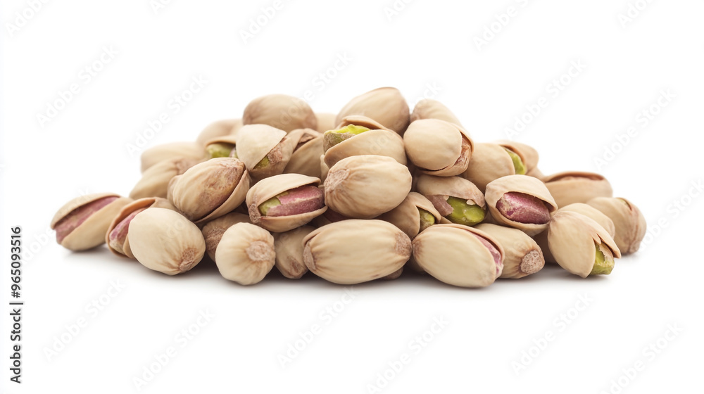 A pile of unshelled pistachios displayed on a clean white surface for culinary use and snacking options A pile of unshelled pistachios displayed on a clean white surface for culinary use and snacking options