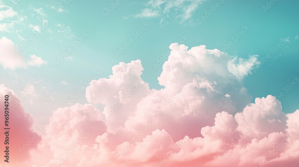 Fluffy clouds against a pastel sky, dreamy and serene atmosphere Fluffy clouds against a pastel sky, dreamy and serene atmosphere