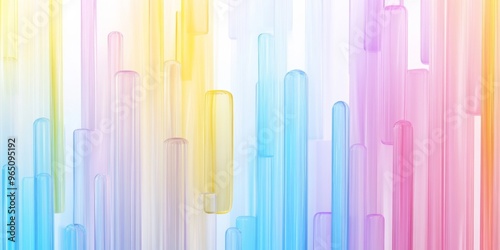 Abstract Background with Colorful Glass Tubes Gradually Transitioning from Light Blue to Pink and Yellow on a White Background