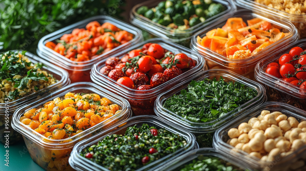 Assortment of healthy food in containers. Assortment of healthy food in containers.