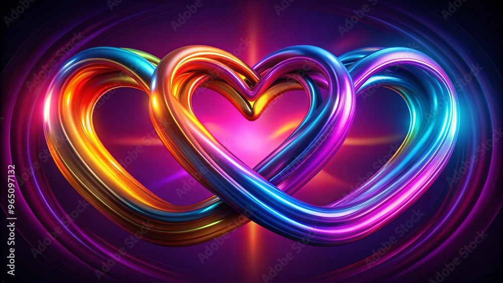 Woven together in a kaleidoscope of color, two hearts form an eternal symbol of devotion, their curves and Woven together in a kaleidoscope of color, two hearts form an eternal symbol of devotion, their curves and