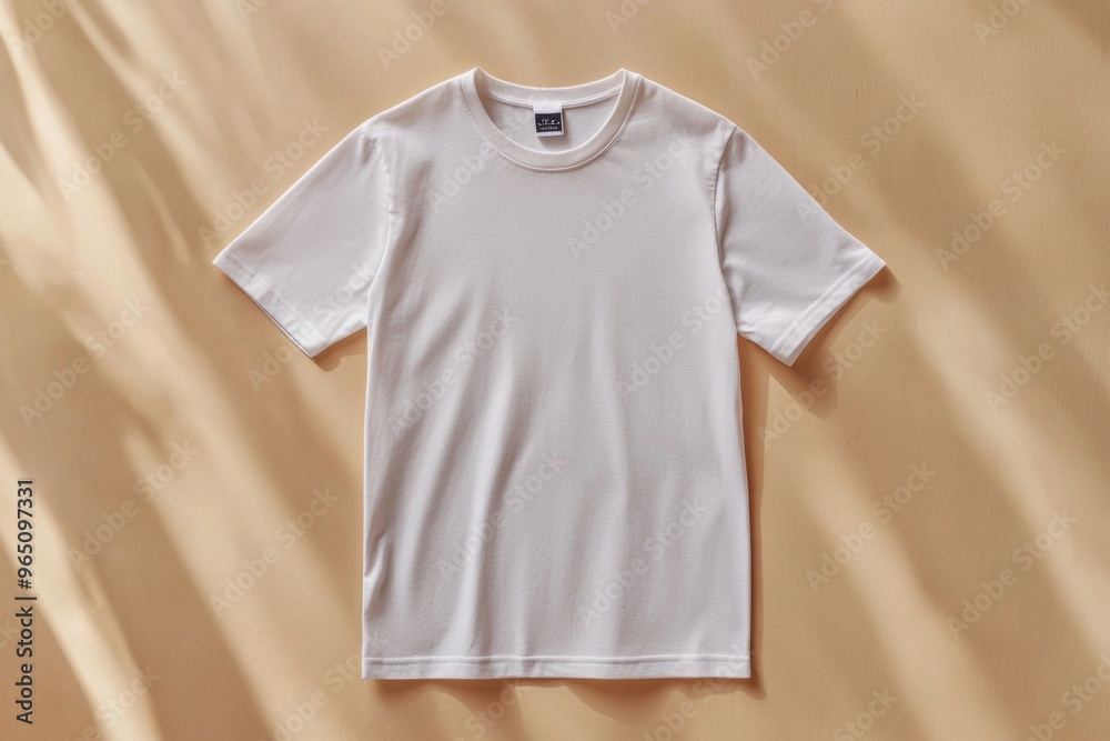 Simple Tshirt Flatlay mockup in beige background created with generative AI Simple Tshirt Flatlay mockup in beige background created with generative AI