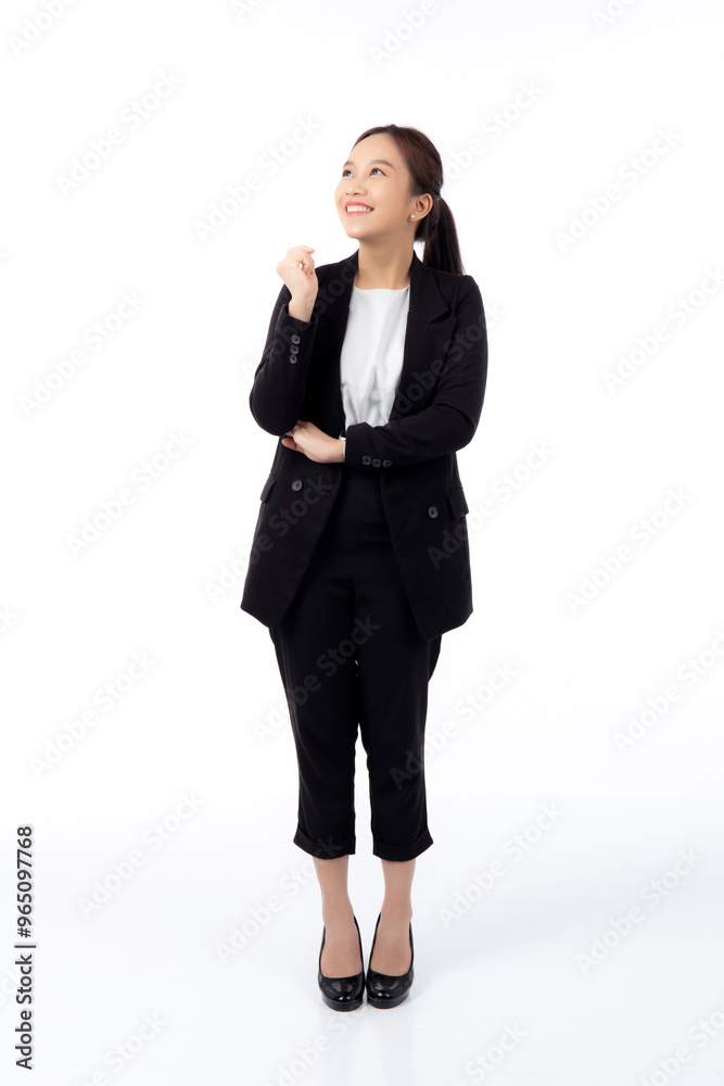 Portrait beautiful young asian businesswoman in suit standing isolated on white background, business woman is manager or executive thinking and idea with imagination with success, business concept. Portrait beautiful young asian businesswoman in suit standing isolated on white background, business woman is manager or executive thinking and idea with imagination with success, business concept.