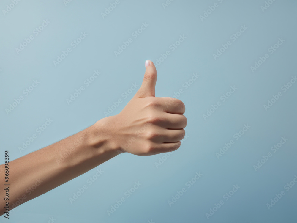man showing thumbs up isolated on pastel blue wall man showing thumbs up isolated on pastel blue wall