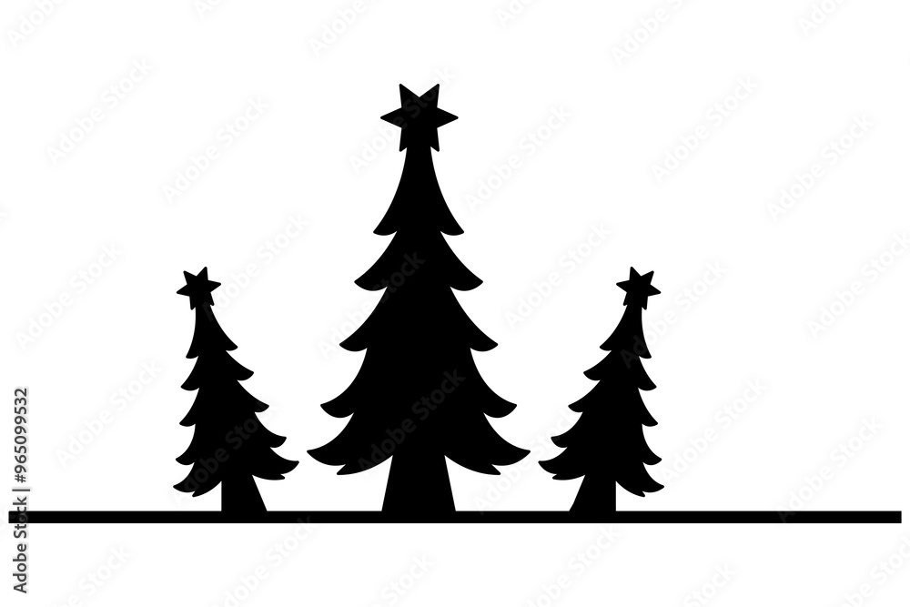 Fototapeta premium Christmas tree silhouette vector icon and isolated outline drawing
