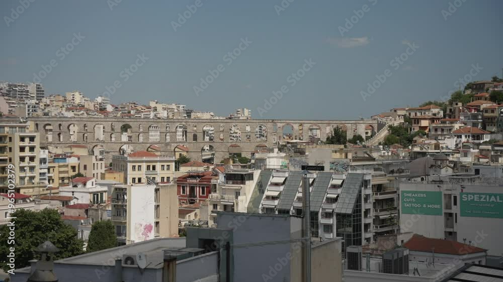 View of buildings, Roman Aqueduct and Kavala Fortress, Kavala, Bay of Kavala, Aegean Sea, Greece, Europe View of buildings, Roman Aqueduct and Kavala Fortress, Kavala, Bay of Kavala, Aegean Sea, Greece, Europe