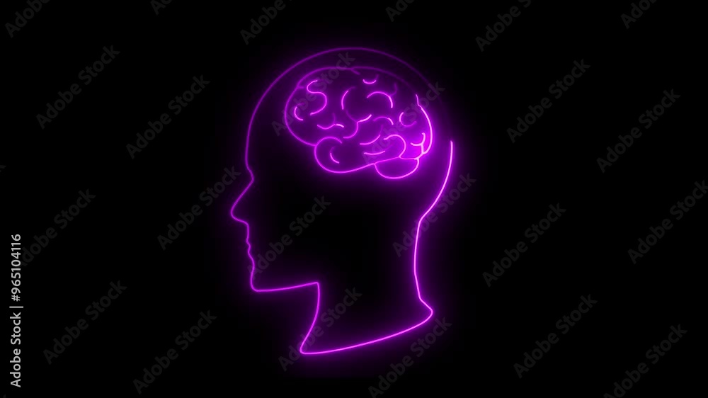 Neon Brain Icon, Glowing Human Intelligence Profile, Futuristic AI Neural Network, Digital Cognition and Innovation Neon Brain Icon, Glowing Human Intelligence Profile, Futuristic AI Neural Network, Digital Cognition and Innovation