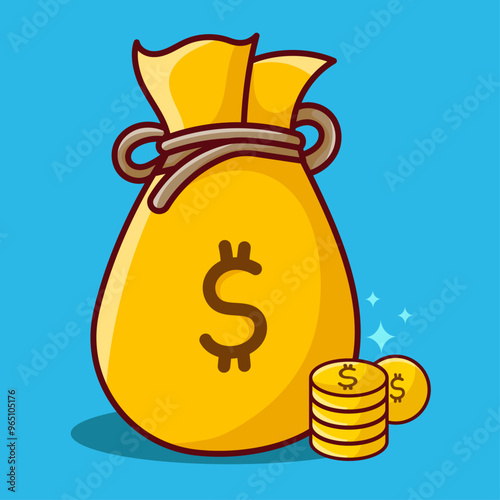 Vector Illustration of Money Bag and Gold Coins