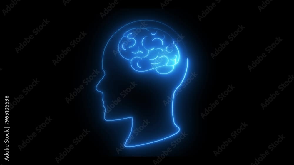 Neon Brain Icon, Glowing Human Intelligence Profile, Futuristic AI Neural Network, Digital Cognition and Innovation Neon Brain Icon, Glowing Human Intelligence Profile, Futuristic AI Neural Network, Digital Cognition and Innovation