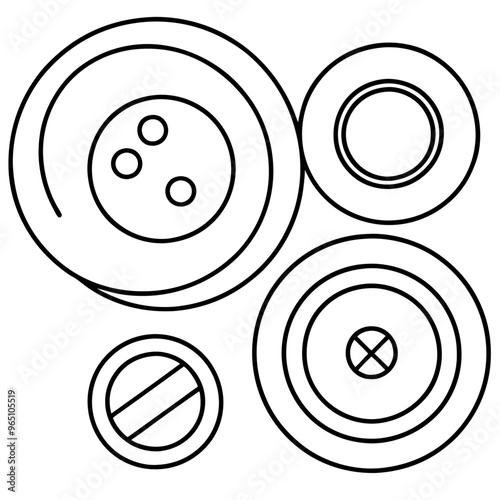 buttons outline coloring book page line art illustration digital drawing