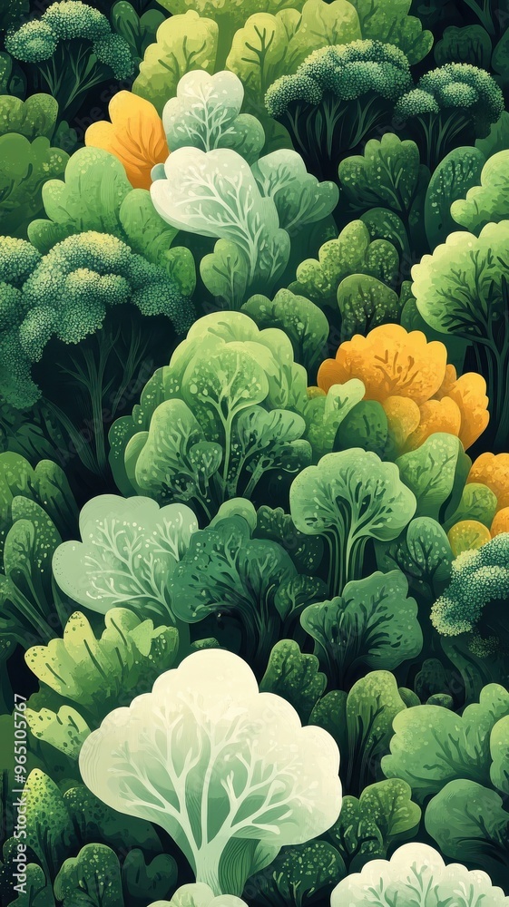 Stylized broccoli design with unique shapes and modern colors.