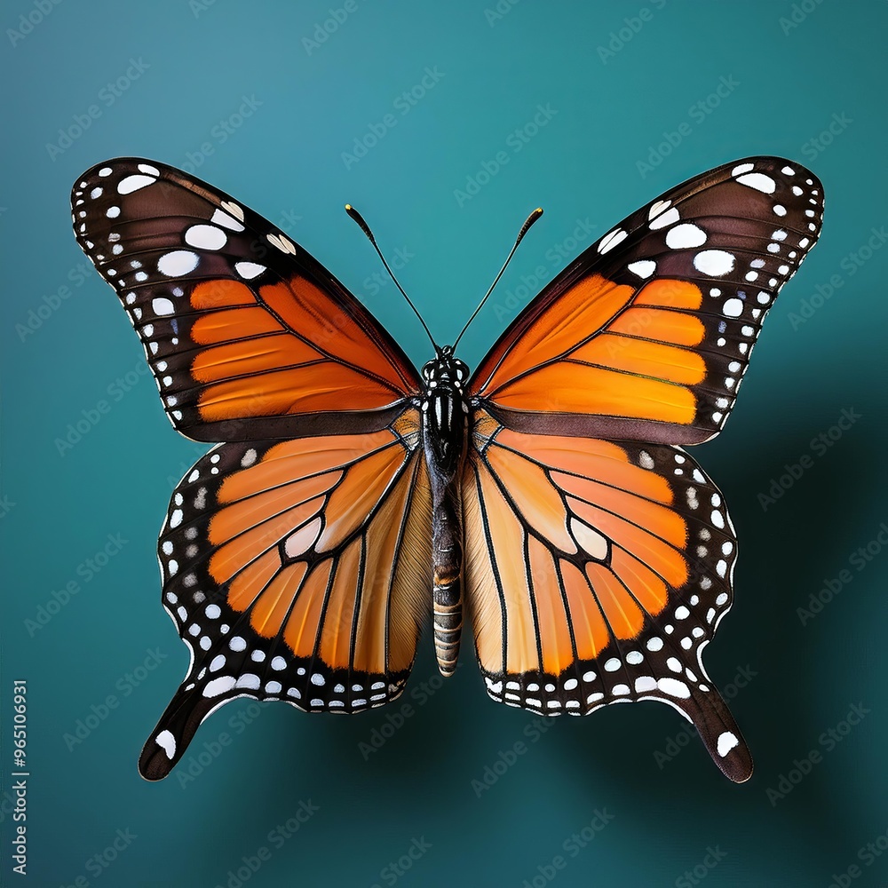 Fototapeta premium Butterfly isolated on a blue background. 3d illustration.