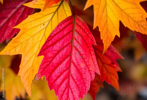 Close-up of autumn foliage, showcasing the intricate veins and textures.