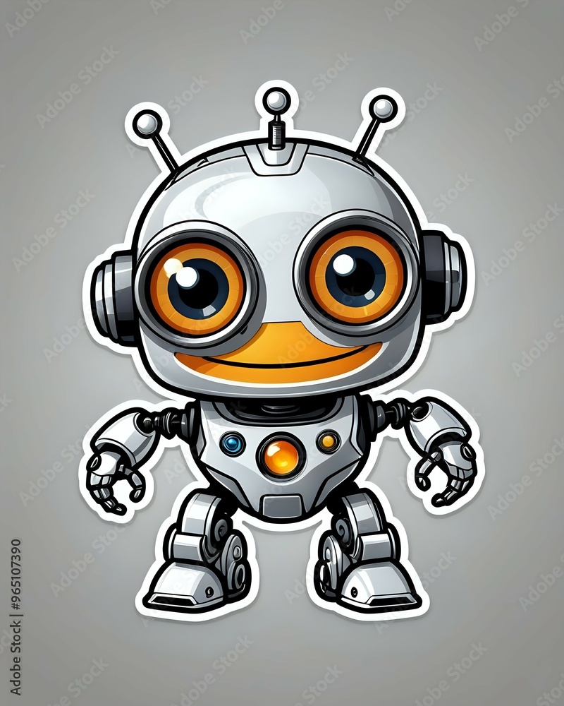 Cute cartoon robot with big eyes and a friendly smile.