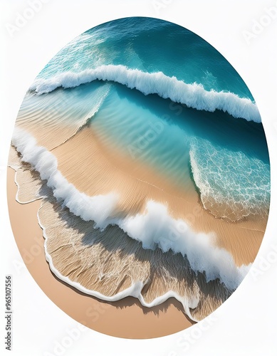 Beach and sea with waves in the form of a circle.