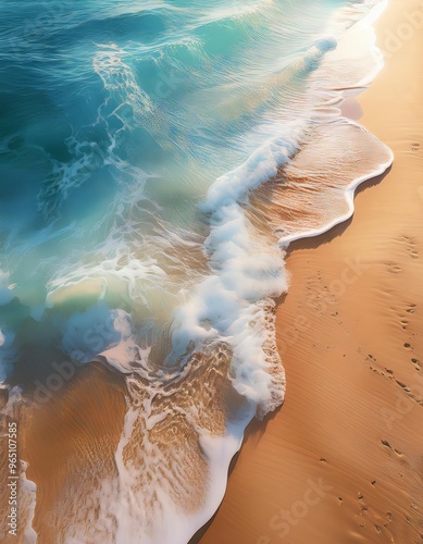 Beach and sea with waves in the form of a circle.