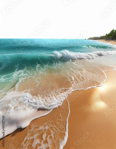 Beach and sea with waves in the form of a circle.