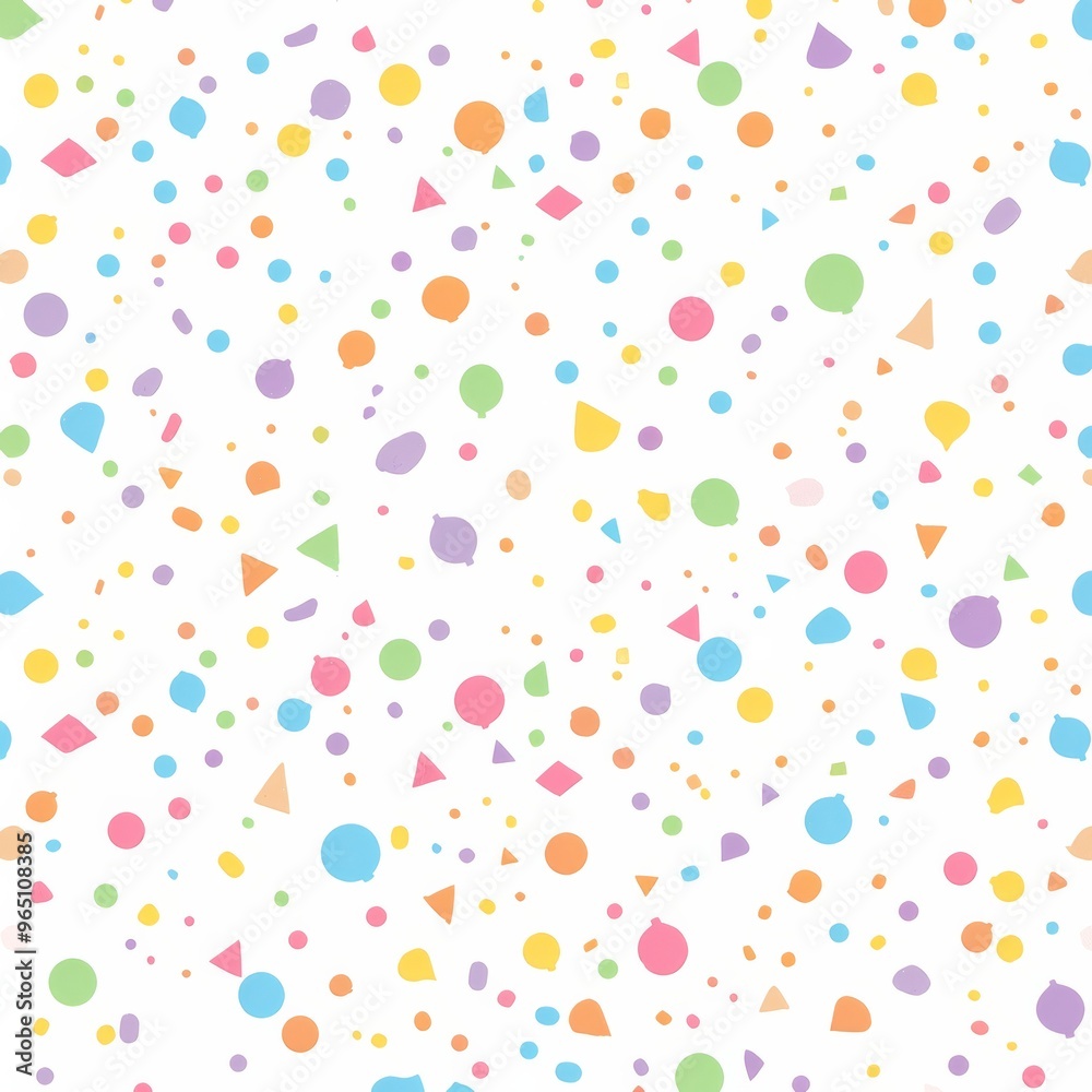 Colorful Sprinkles on White Background, Seamless Pattern with Simple Shapes and White Space, Flat Colors and Minimalistic Design in Pastel Palette