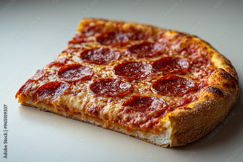 A slice of pepperoni pizza with a crispy crust. A slice of pepperoni pizza with a crispy crust.