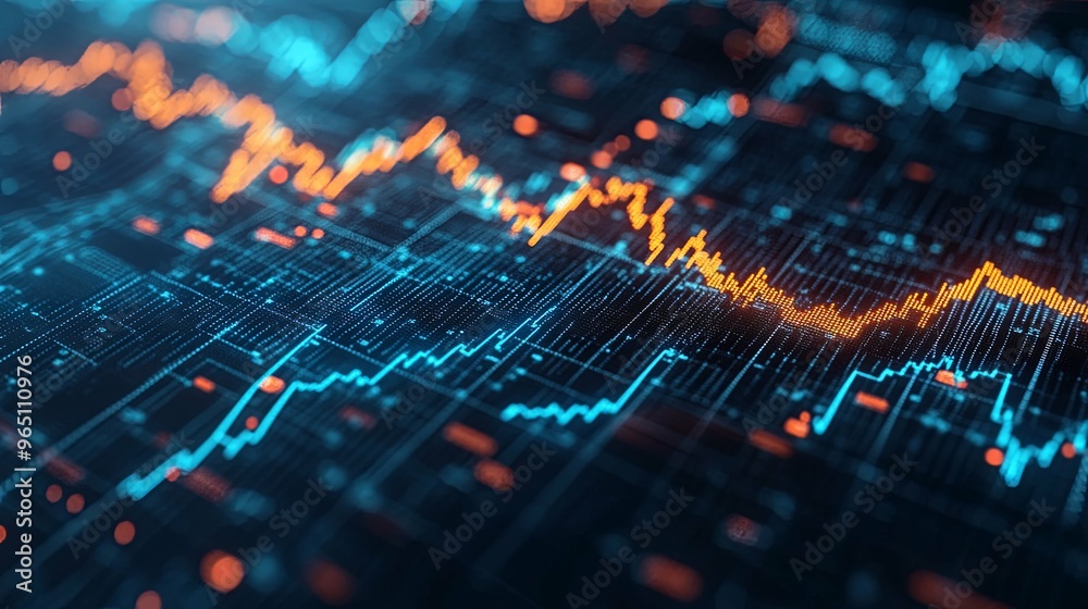 Abstract Digital Stock Market Graph with Blue and Orange Lines Abstract Digital Stock Market Graph with Blue and Orange Lines